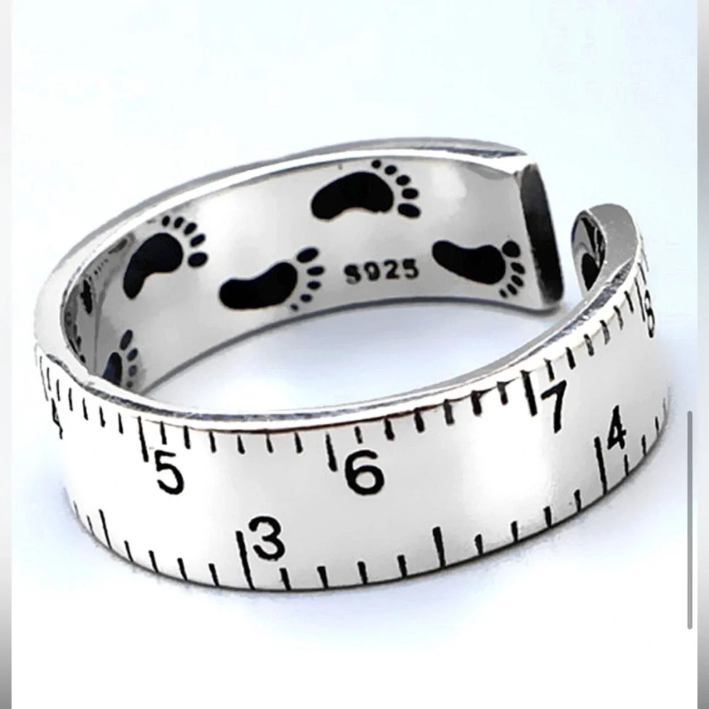 Sterling Silver Ruler Design Bangle Cuff Bracelet Matching Ring Set